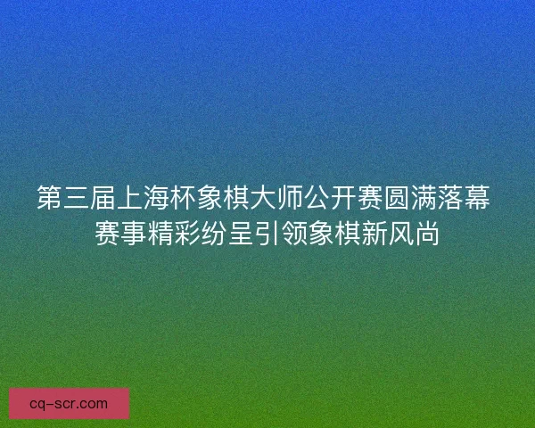 第三届上海杯象棋大师公开赛圆满落幕 赛事精彩纷呈引领象棋新风尚